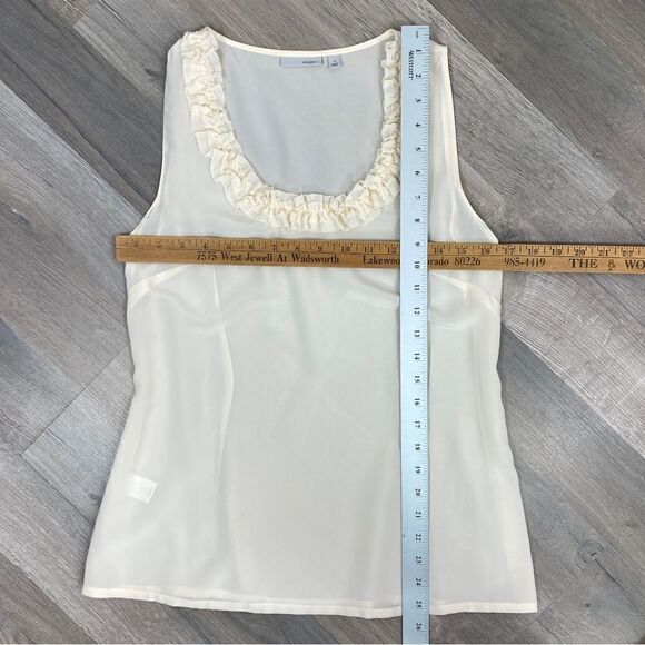 Halogen Ruffle Trim Neck Sheer Silk Sleeveless Top Cream Small - Picture 12 of 12